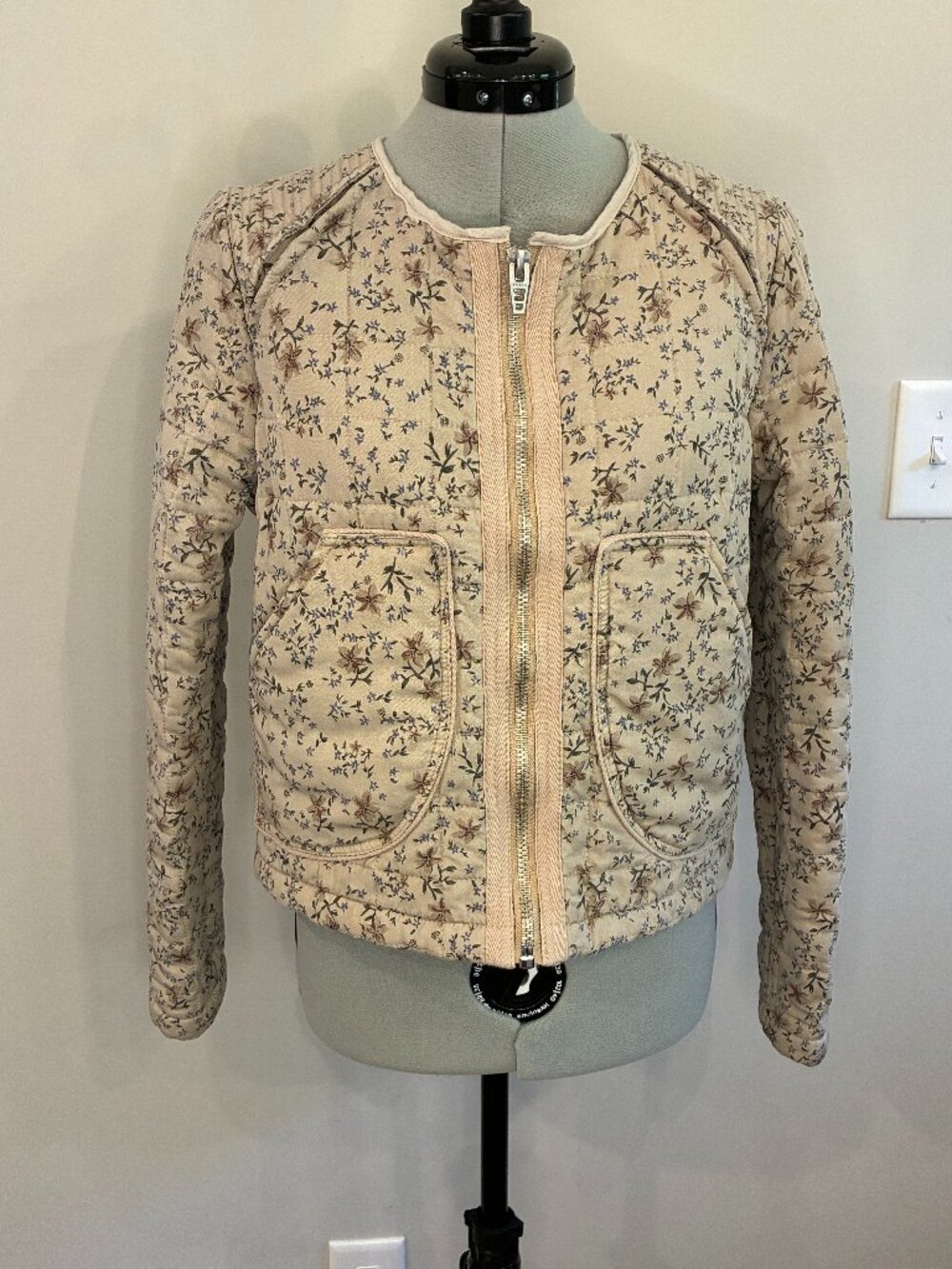 BLANKNYC Boho Cottagecore Quilted Floral Jacket Beige Size M 0368